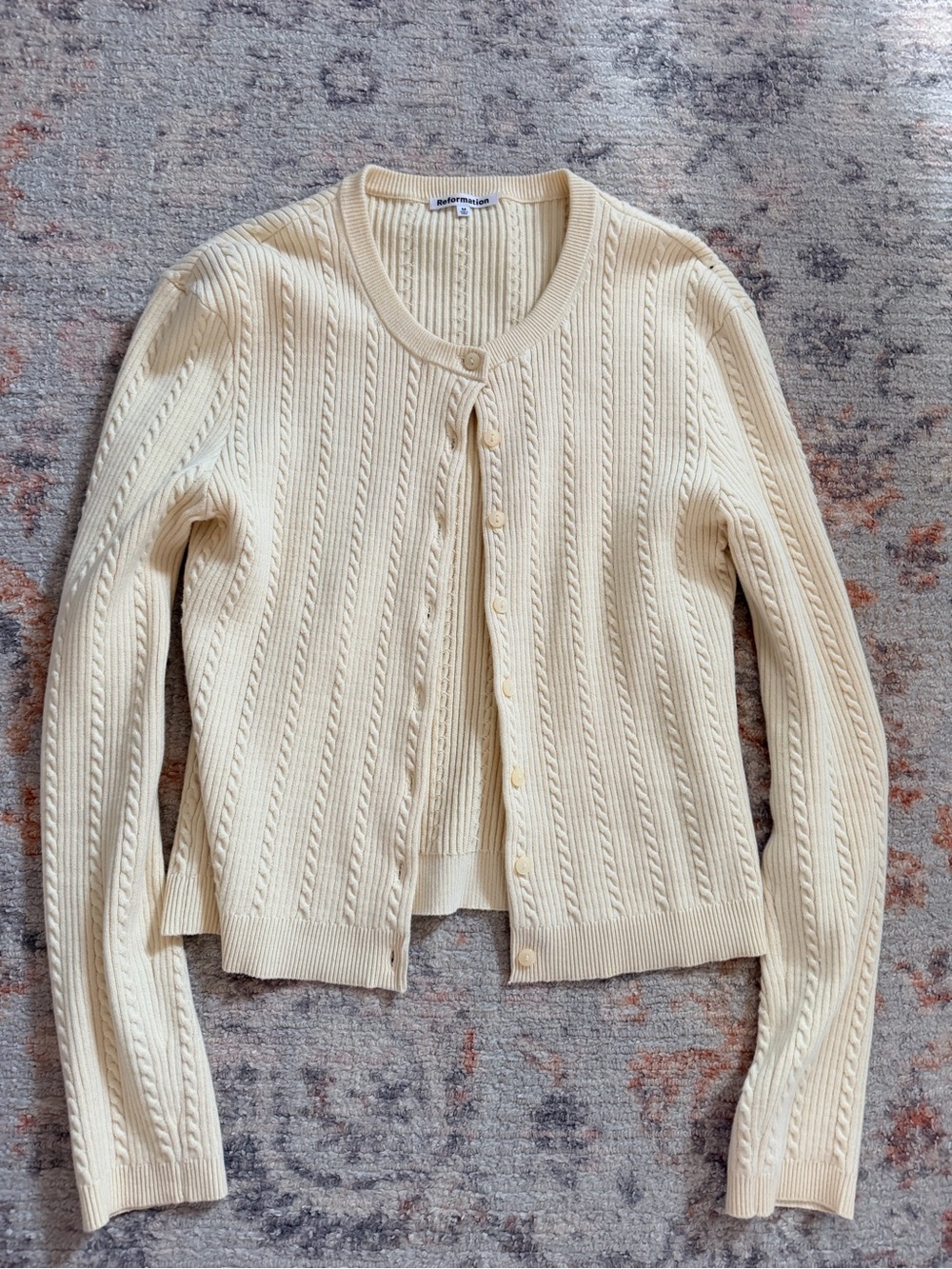 Reformation Butter Yellow Cable Knit Button-Up Cardigan